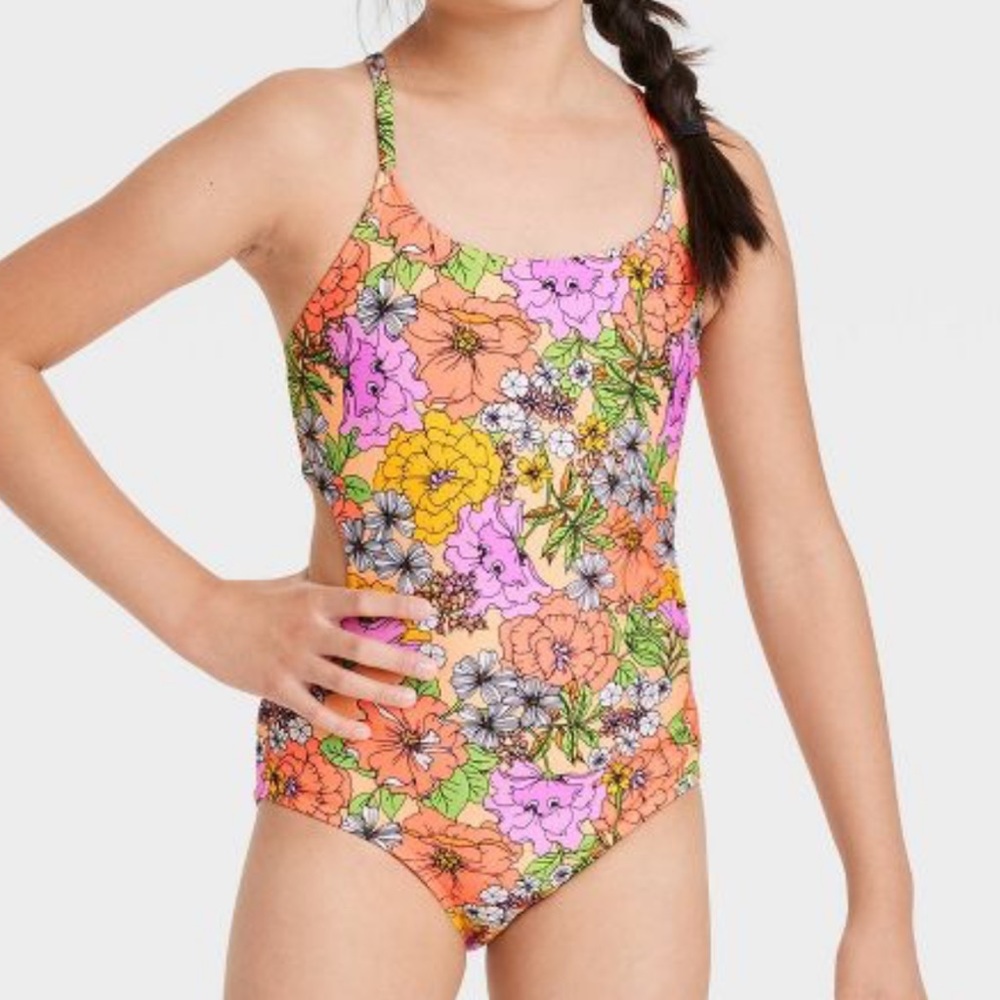 New Girls Bold Blooms Cutout swimsuit